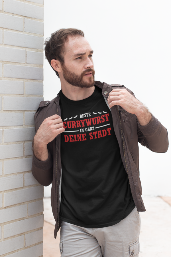 Beste Currywurst in ganz freie Stadt einzutragen weiß Geschenk curry imbiss schwarzes bio shirt